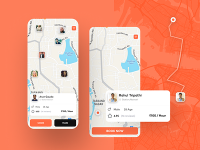 Book a Cook app design cook hire home service illustration maid mechanic prototupe trending ui ui design ux