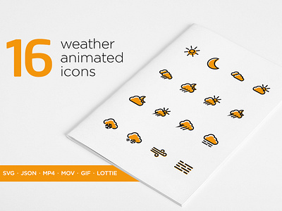 16 Weather Animated icons animation app branding design flat icon lottie minimal svg animation vector weather weather icon website