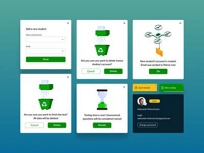 Some pop-ups designed for DevIncubator assessment system design figma illustration popup testing ui ux