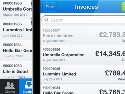 Keeeper app blue buttons freshbooks invoice iphone time ui
