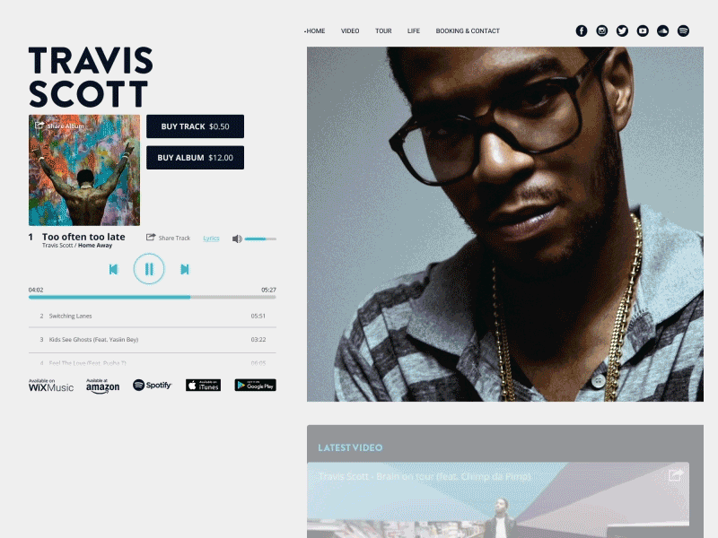 Musician's website pages review artist artist website design fresh colors hip hop music music player musician promotional design rap ui uidesign ux web design