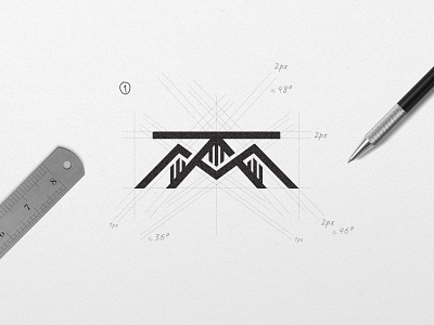 KM + DNA Logo 1 Process @andrepicarra branding dna grid guides icon identity initials km letter logo logotype mark minimal monogram mountain mountains process