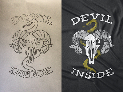Devil Inside Drawing @andrepicarra design drawing goat illustration ipad painting procreate retro sketch skull snake vector vector illustration vintage