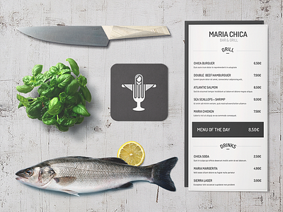 Restaurant Menu Mockup @andrepicarra bar branding fish fork glass grill identity lemon menu