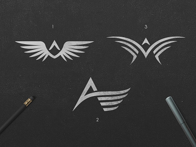 AM Wings Proposals @andrepicarra black branding icon identity initial initials letter logo logo design mark pencil sketch white wings wingsart