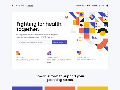 C19 Explorer Resource Center covid geometric health healthcare product design shapes ui user experience user interface ux web