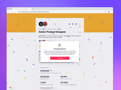 Sprinkle Confetti 🍩 🧁 🎉 candidate clean confetti design dialog hiring hr job offer minimal modal offer positive sprinkle sprinkles ui user experience user interface ux white