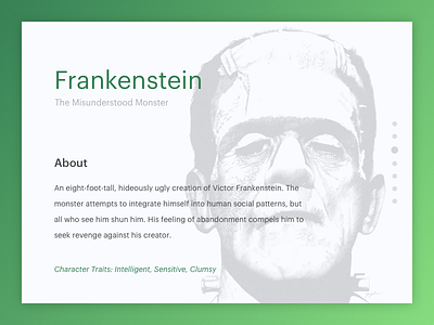Frank, The Misunderstood Monster card frankenstein halloween monster profile profile card