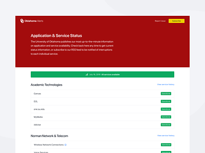 Application & Service Alerts alerts application status college higher education server alerts server status service alerts service status status ui university user experience user interface ux uxui