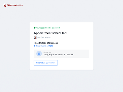Appointment Card advising appointment blue calendar card card design clean minimal planning schedule scheduling ui ui cards university user experience user interface white