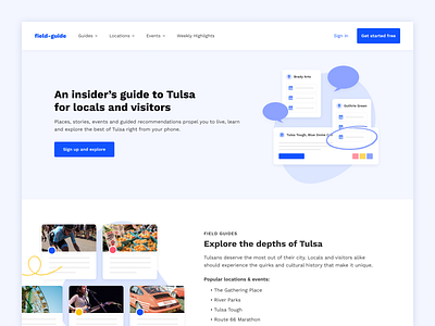 Field Guide Landing Page app blue clean color design event experience illustration interface landing local minimal modern purple simple typography web website white work sans