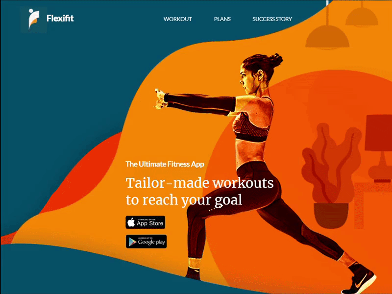 Landing Page: Fitness app animation landing page ui website
