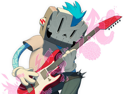 Punk Rocker character guitar mask mohawk tattoos