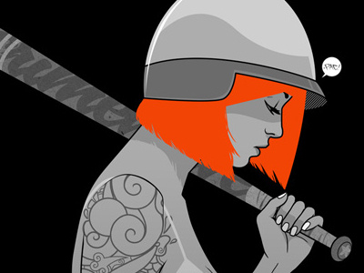 Bat Gurrl bat helmet orange profile tattoo