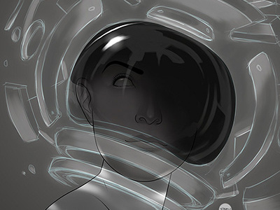 Flare astronaut girl helmet portrait reflection