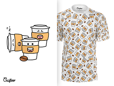 Mens Tshirt With Coffe Cups Pattern character coffe coffee coffee cup coffee shop coffeeshop crafteo cup cute design ilustration ilustrator mustard smile tee tshirt tshirt art tshirt design tshirtdesign tshirts