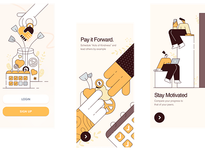 Walkthrough Illustrations for Kindness App calibrate software design illustration mobile app design