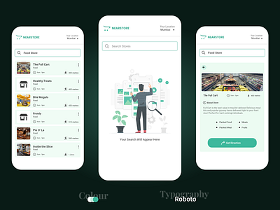 NearStore App app design appui attractive branding clean creative design green light minimal near nearby people search shops store ui ux