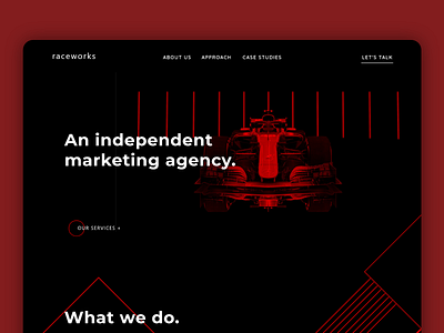 raceworks | Landing Page agency car clean creative dark design landingpage lines minimal racing red simple typography ui uiux ux website