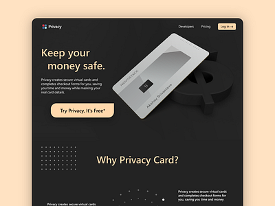 Privacy | Virtual Card Experience adobexd card clean creative creditcard dailyui dark homepage landingpage minimal money safe secure simple ui uidesign uiux ux virtualcard website