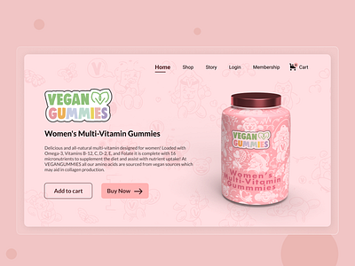 Vegan Gummies | Product Homepage adobexd bottle clean creative dailyui design home homepage minimal mockup pink product product page simple ui uiux ux website