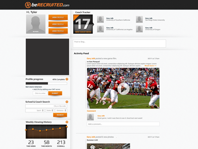 beRecruited Dashboard Redesign dashboard profile sports ui website