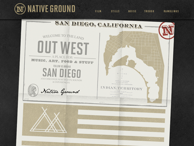 Native Ground Homepage folded header homepage map san diego typography