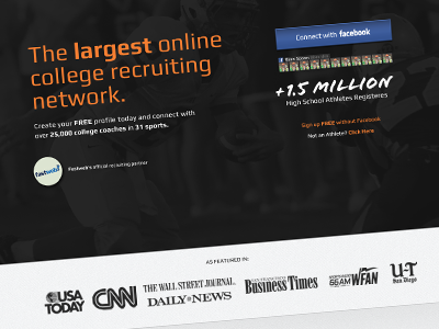 BeRecruited Landing Page berecruited facebook homepage landing page sports web website