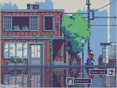 Waiting for the bus 8bit architecture artwork city cityscape design environment design illustration japan pixel art pixelart