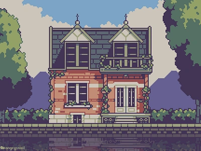 House by the river 2d 8bit architectural architecture environment design game gameart house illustration pixel art pixelart retro victorian