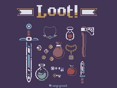 Loot! 16bit 8bit art design dnd fantasy gameart graphic design illustration inventory logo pixel art pixelart tshirt ui