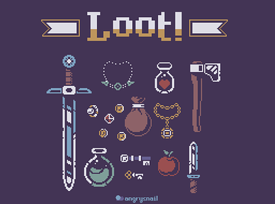 Loot! 16bit 8bit art design dnd fantasy gameart graphic design illustration inventory logo pixel art pixelart tshirt ui