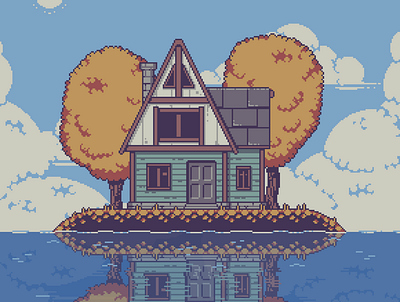 House on an island 16bit 8bit architecture artwork environment design game art game design gameart illustration pixelart