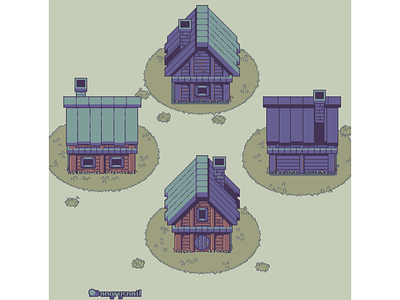 Topdown pixelart house from all 4 sides