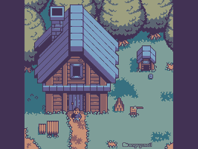 Cabin in the forest topdown pixelart