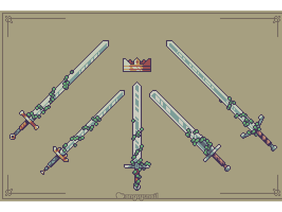 5 swords and a crown 16bit 8bit artwork design gameart illustration logo pixel art pixelart sprite
