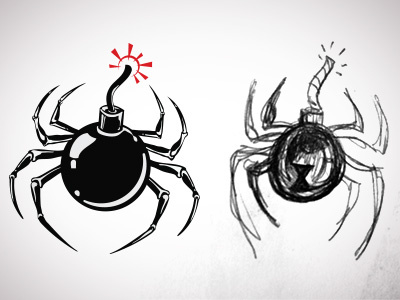 Spiderbomb bomb fuse reflection sketch spider vector
