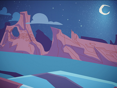 No Vacancy1 blue clouds desert hills illustration illustrator moon mountains road sky stars