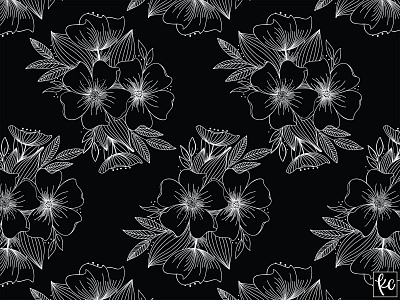Floral Spray black and white botanical design florals flower illustration hand drawn illustration kathryn cole pattern pen and ink surface design