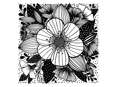 My Summer Garden black and white black white floral flower illustration illustration kathryn cole modern pen and ink
