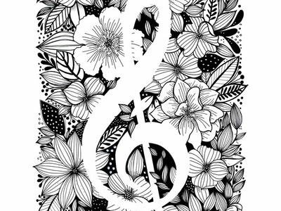 Treble Clef botanical florals illustration kathryn cole pen and ink typography