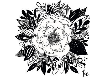 Black and white florals black and white botanical florals flower illustration hand drawn kathryn cole pen and ink