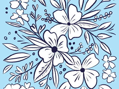 Blue chalk florals botanical florals hand drawn illustration ipad kathryn cole procreate procreate app procreate art