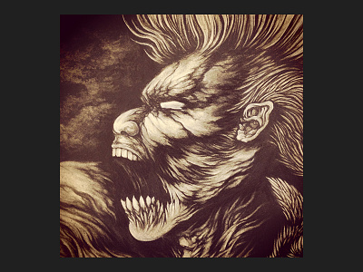 Face art charcoal demon detail drawing evil face hair illustration pain struggle teeth