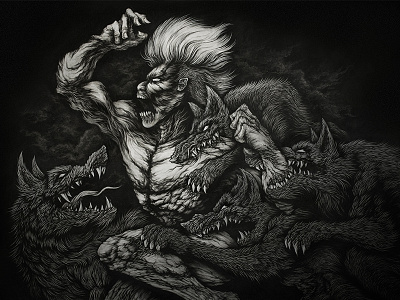 Scars black character darkness demon drawing emotion figure illustration lines scars white wolf