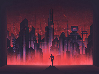 Neo-Gotham art batman beyond building character city dark design illustration red texture