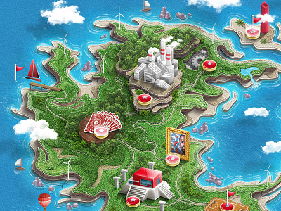 Clever Map 3d clouds digital painting earth environment factory grass icons map ocean water world