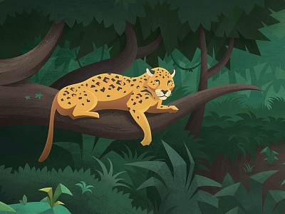 Jaguar Chillin' animal cat digital painting forest green illustration jaguar jungle leopard plants trees