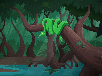 Snake on a tree animal background brown forest green illustration jungle rainforest scenery snake tree