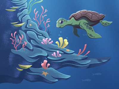 WCS Project preview coral reef digital painting illustration ocean sea texture turtle underwater viget water